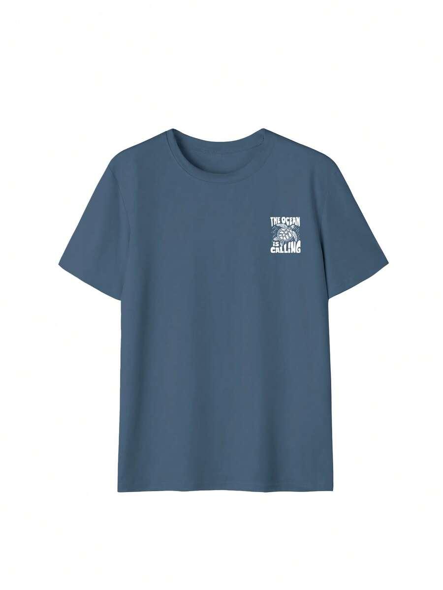 niebieskie t-shirt z nadrukiem