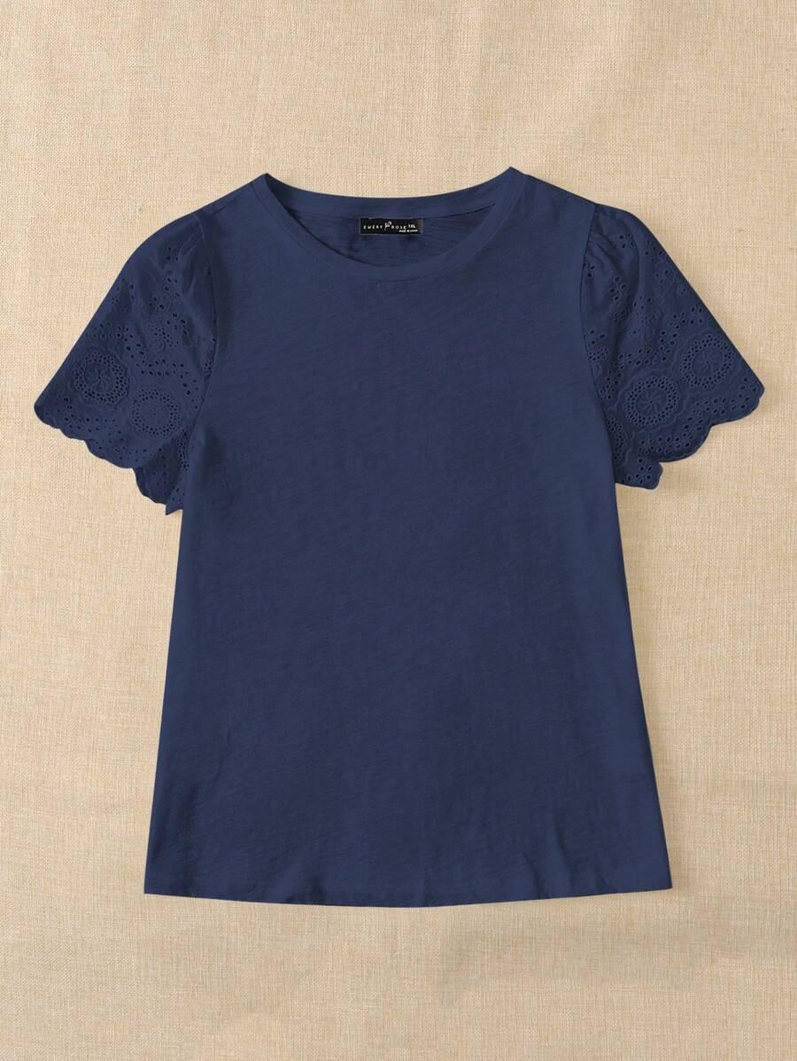 GRANATOWY BAWEŁNIANY T-SHIRT 