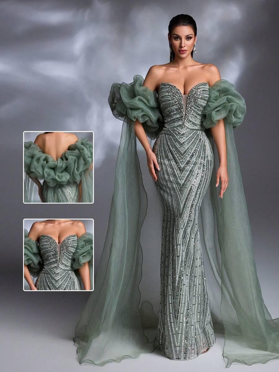ELEGANCKA SUKIENKA MAXI Z CEKINAMI
