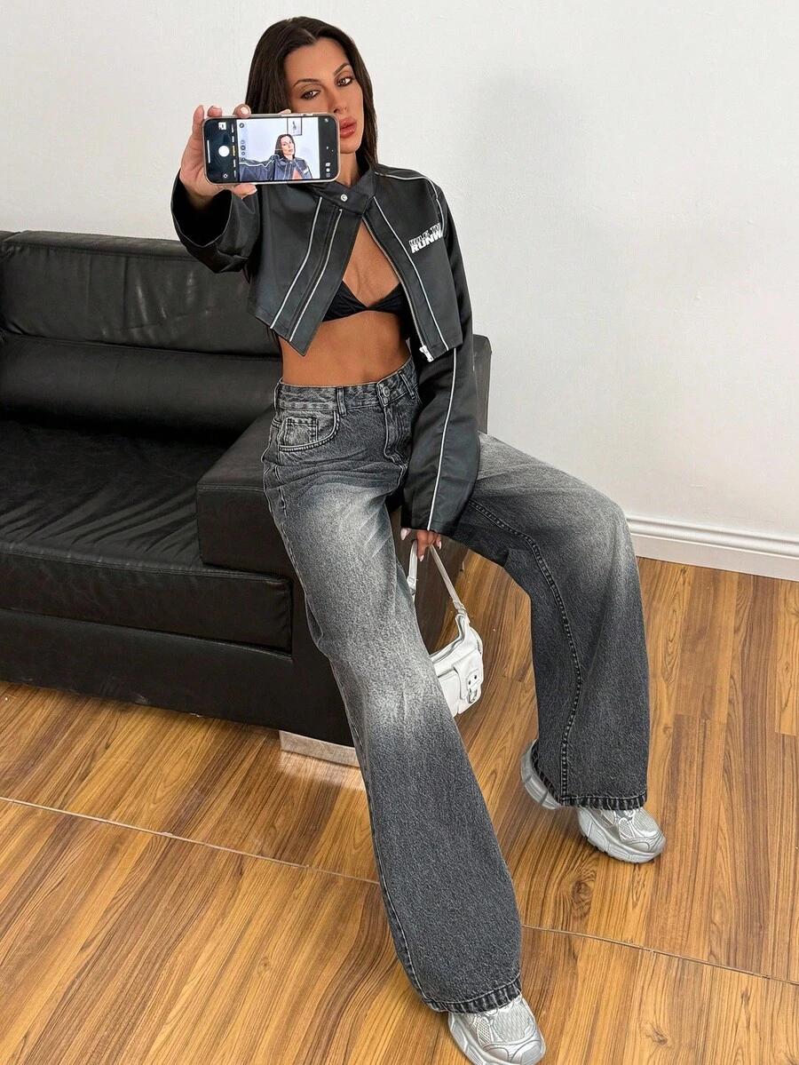 szare SPODNIE JEANS