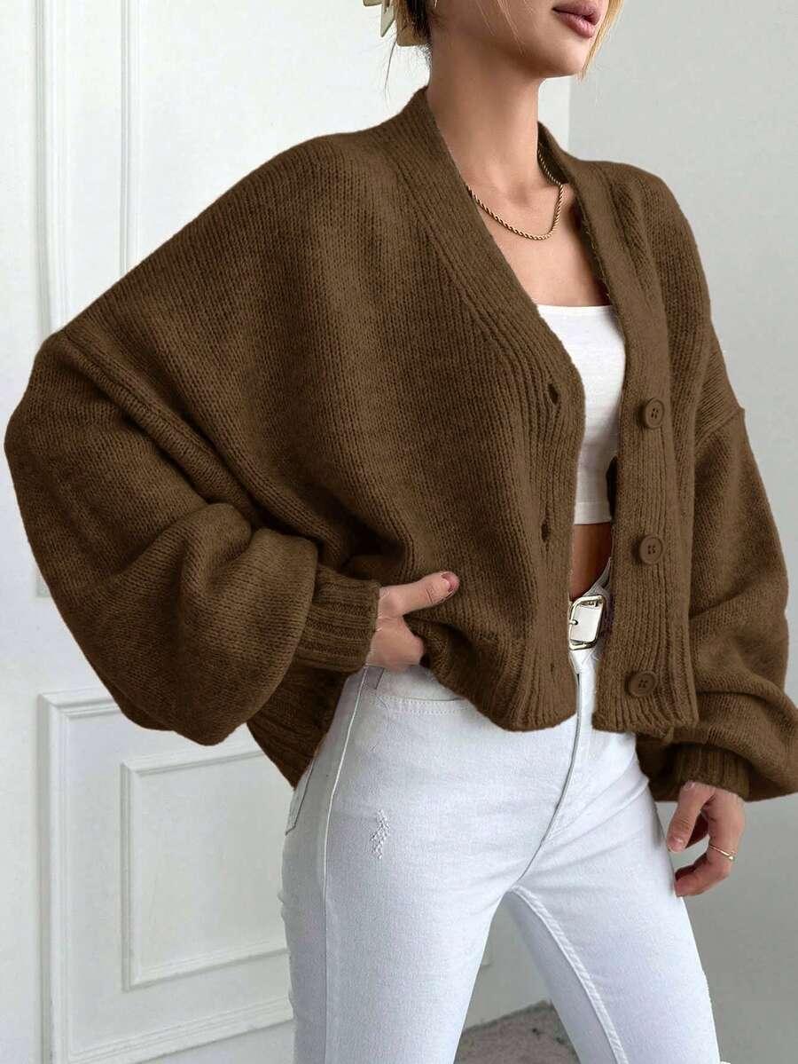 BRĄZOWY LUŹNY SWETER GUZIKI