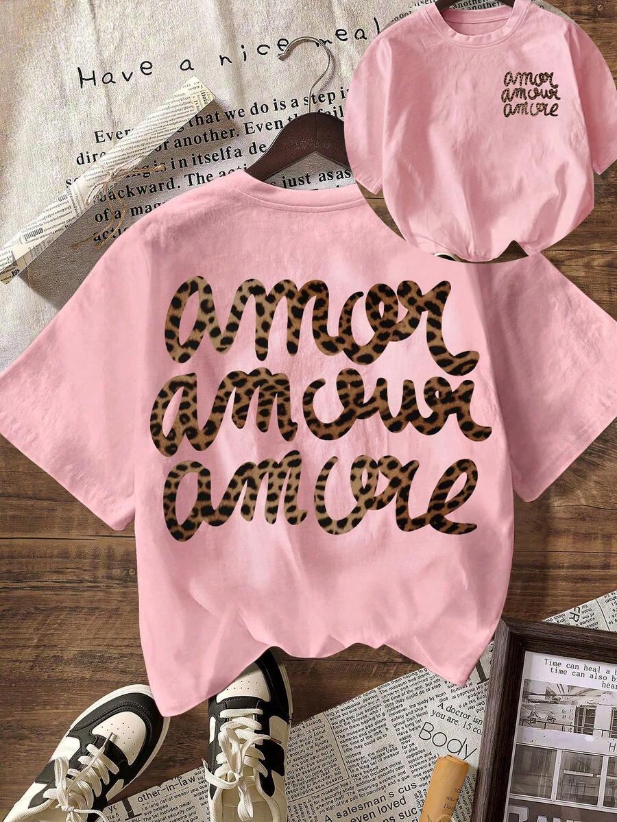 różowy t-shirt okrągły dekolt