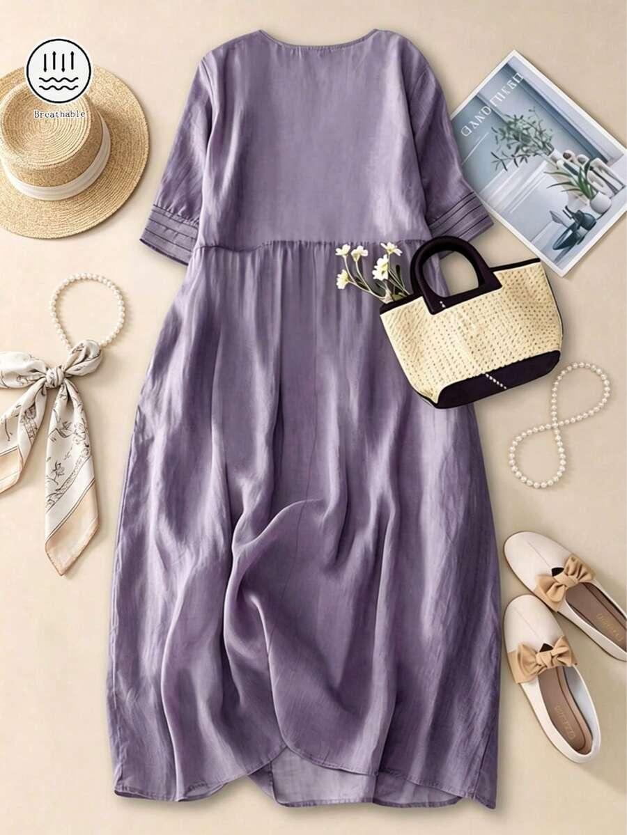 fioletowa sukienka v neck