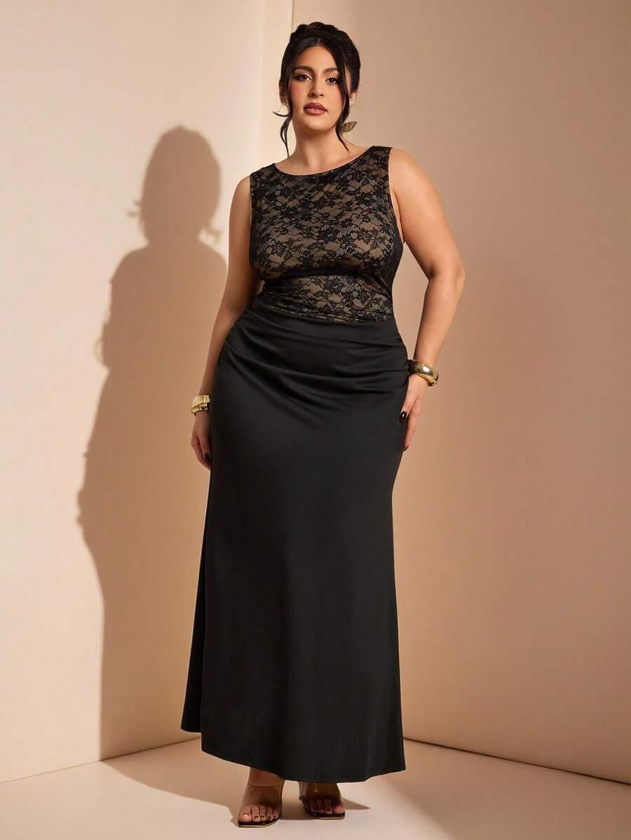 ELEGANCKA KORONKOWA SUKIENKA BEZ RĘKAWÓW