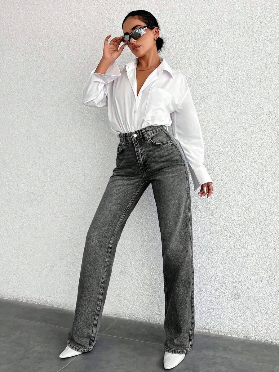 SZARE SPODNIE JEANS