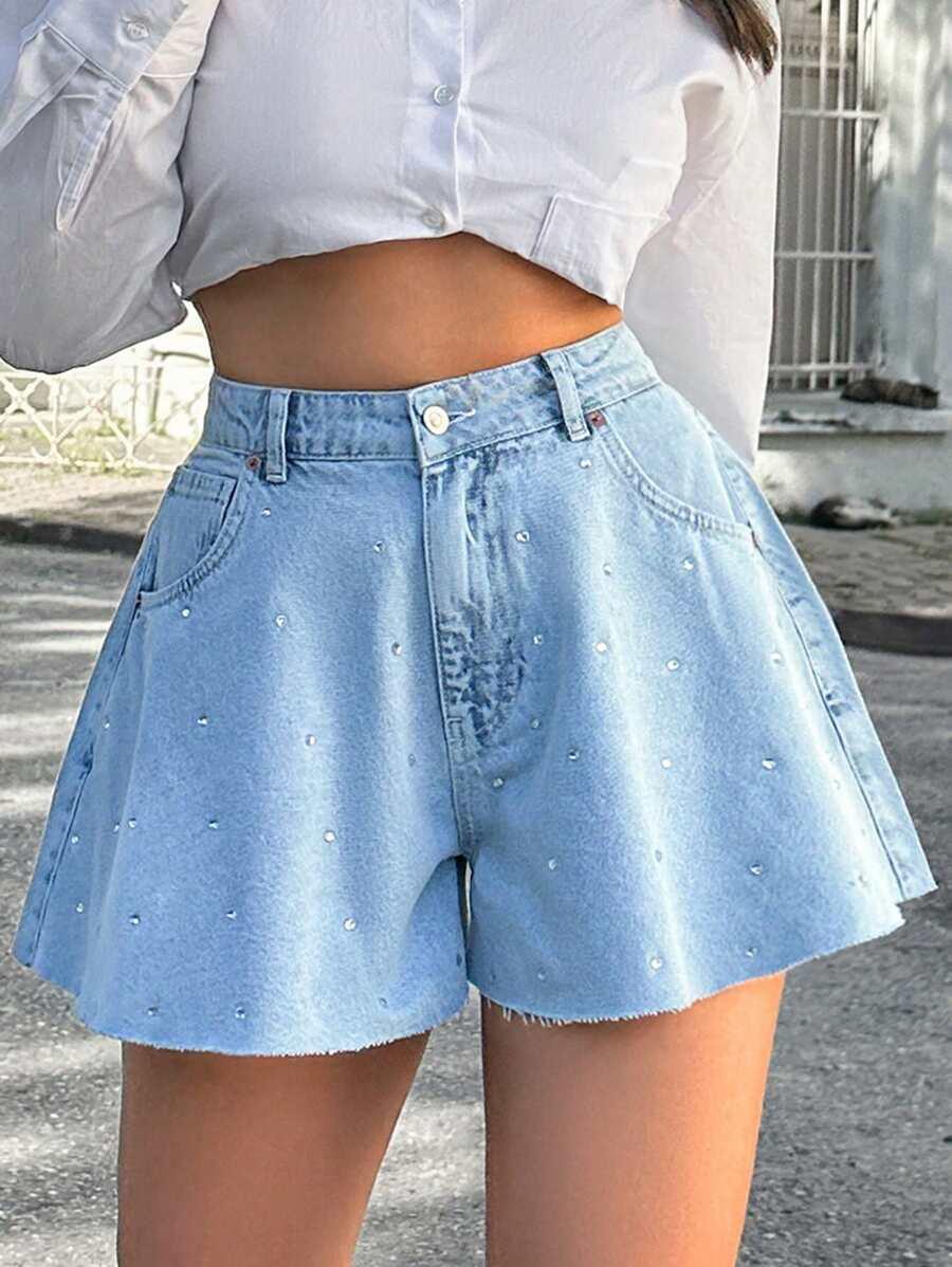 NIEBIESKIE SPODENKI JEANS ZDOBIENIA