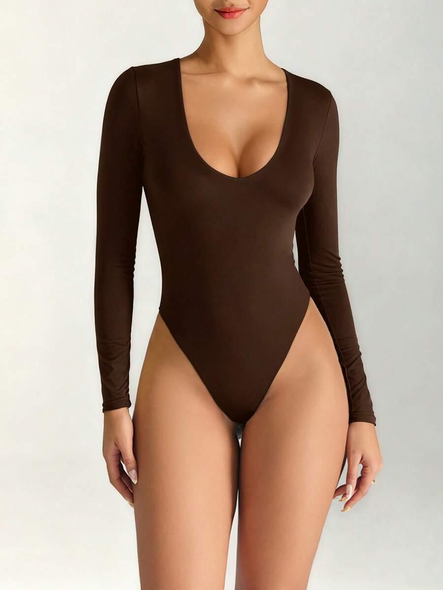 brązowe body długi rękaw