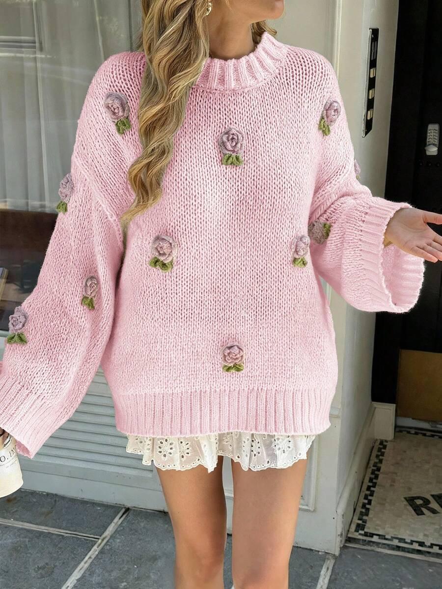 RÓŻOWY SWETER OKRĄGŁY DEKOLT 