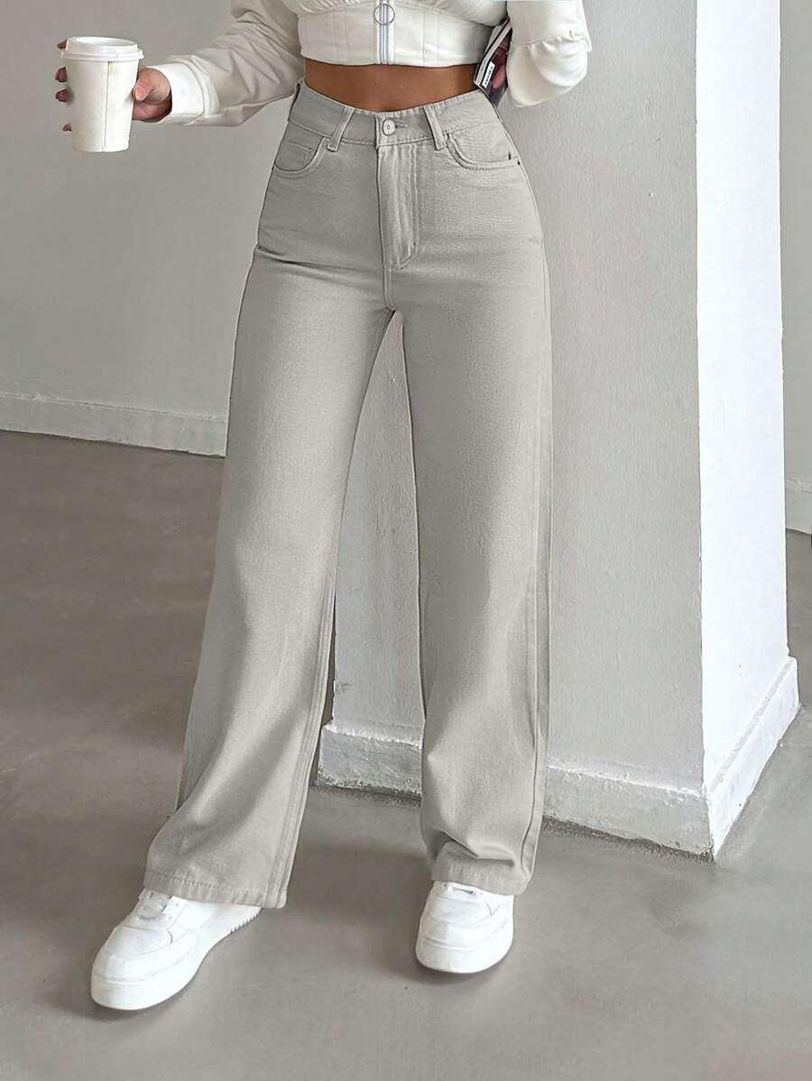 BEŻOWE SPODNIE JEANS 
