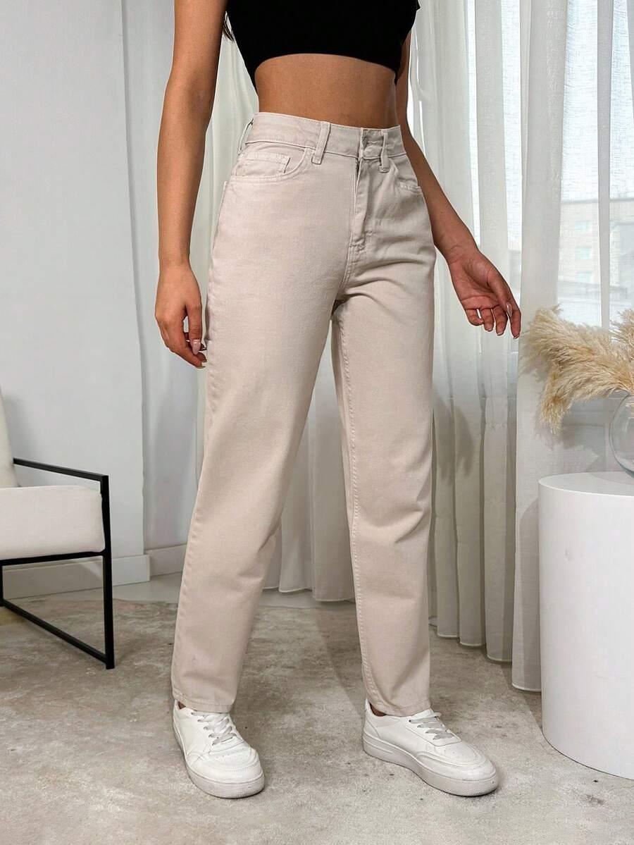 BEŻOWE SPODNIE JEANS
