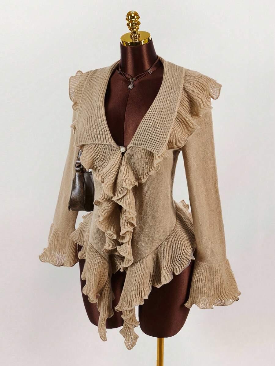 BRĄZOWY SWETER FALBANY
