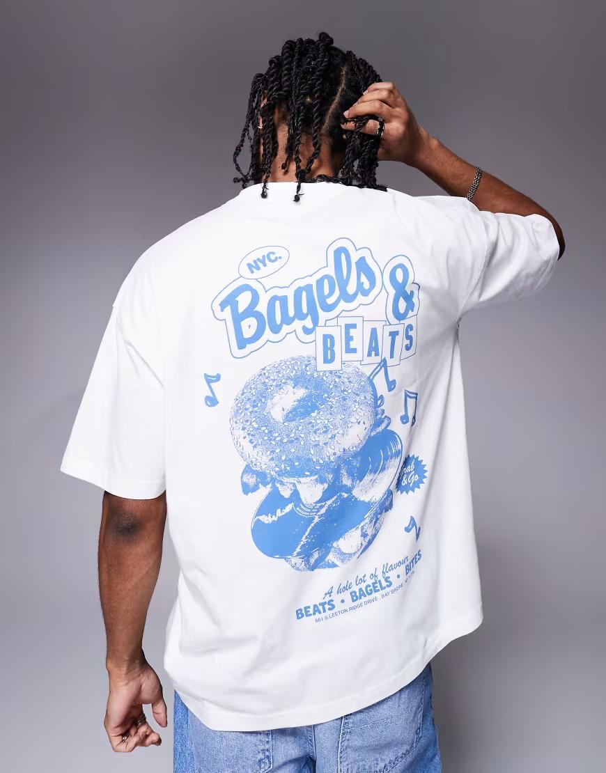 biały t-shirt oversize nadruk