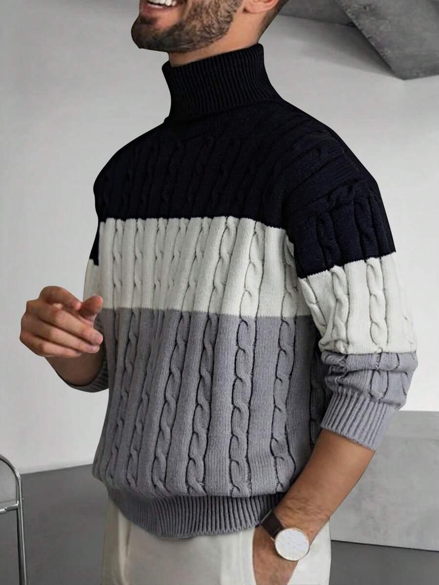 sweter kontrast golf splot