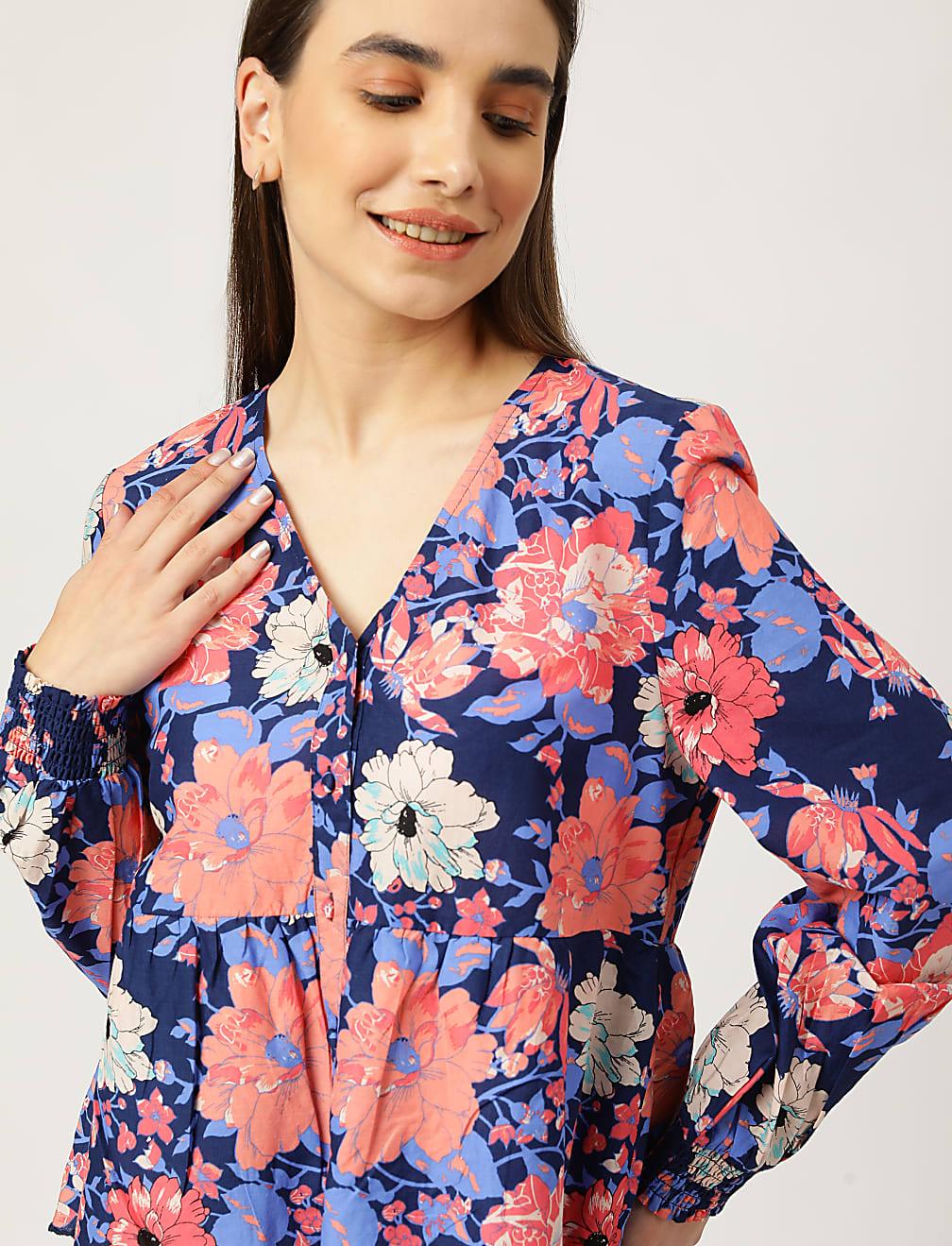 SUKIENKA KWIATY DŁUGI RĘKAW T42-2456K-E6
