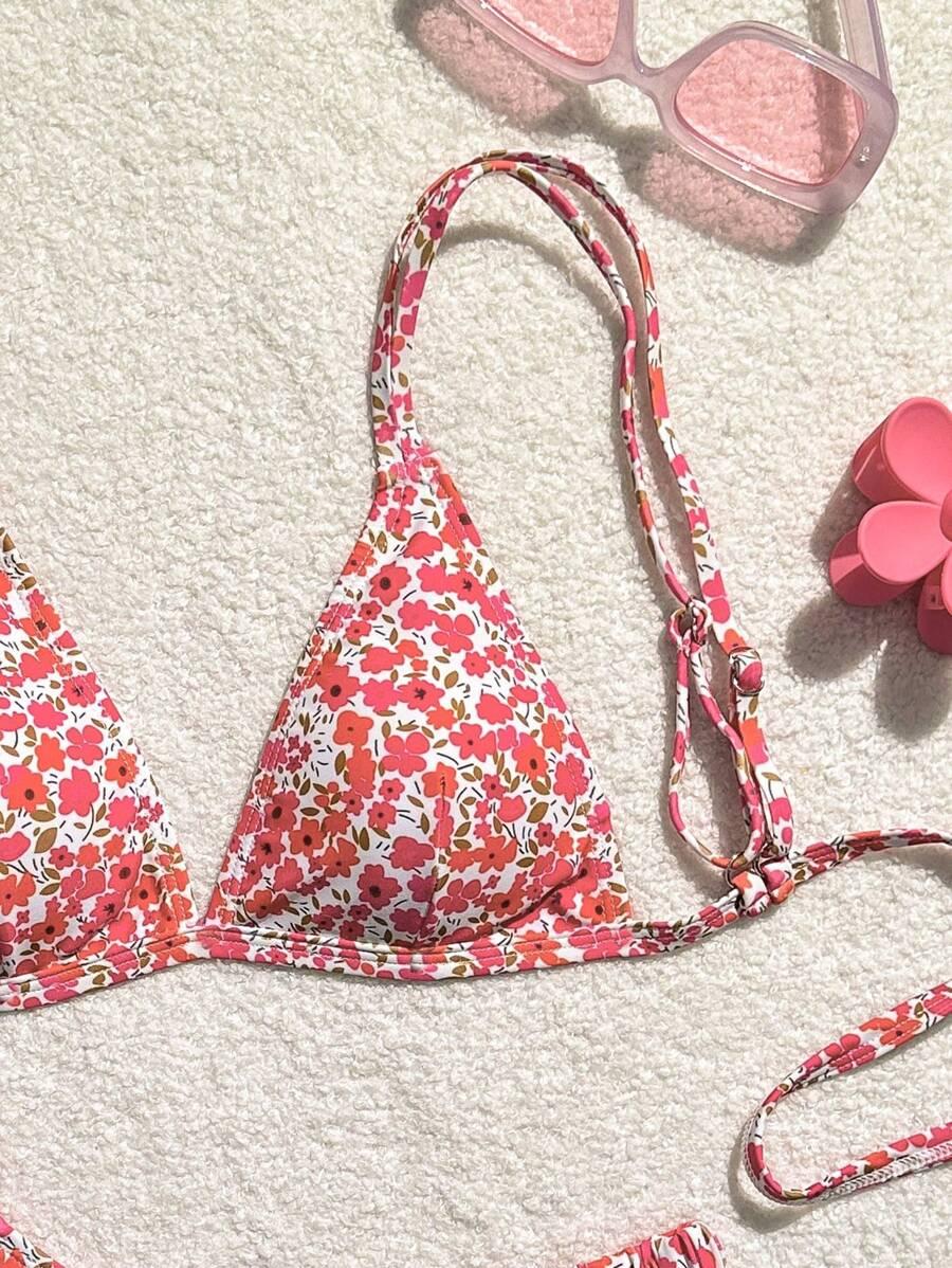 DWUCZĘŚCIOWY KOSTIUM KĄPIELOWY BIKINI KWIATY