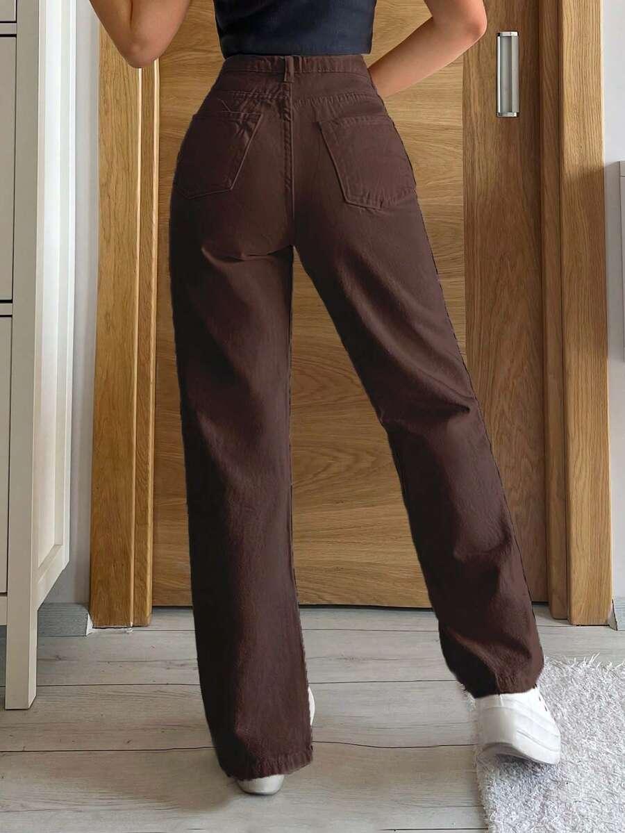 BRĄZOWE SPODNIE JEANS