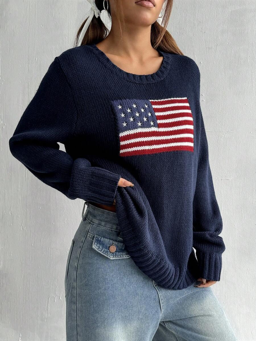GRANATOWY SWETER FLAGA 