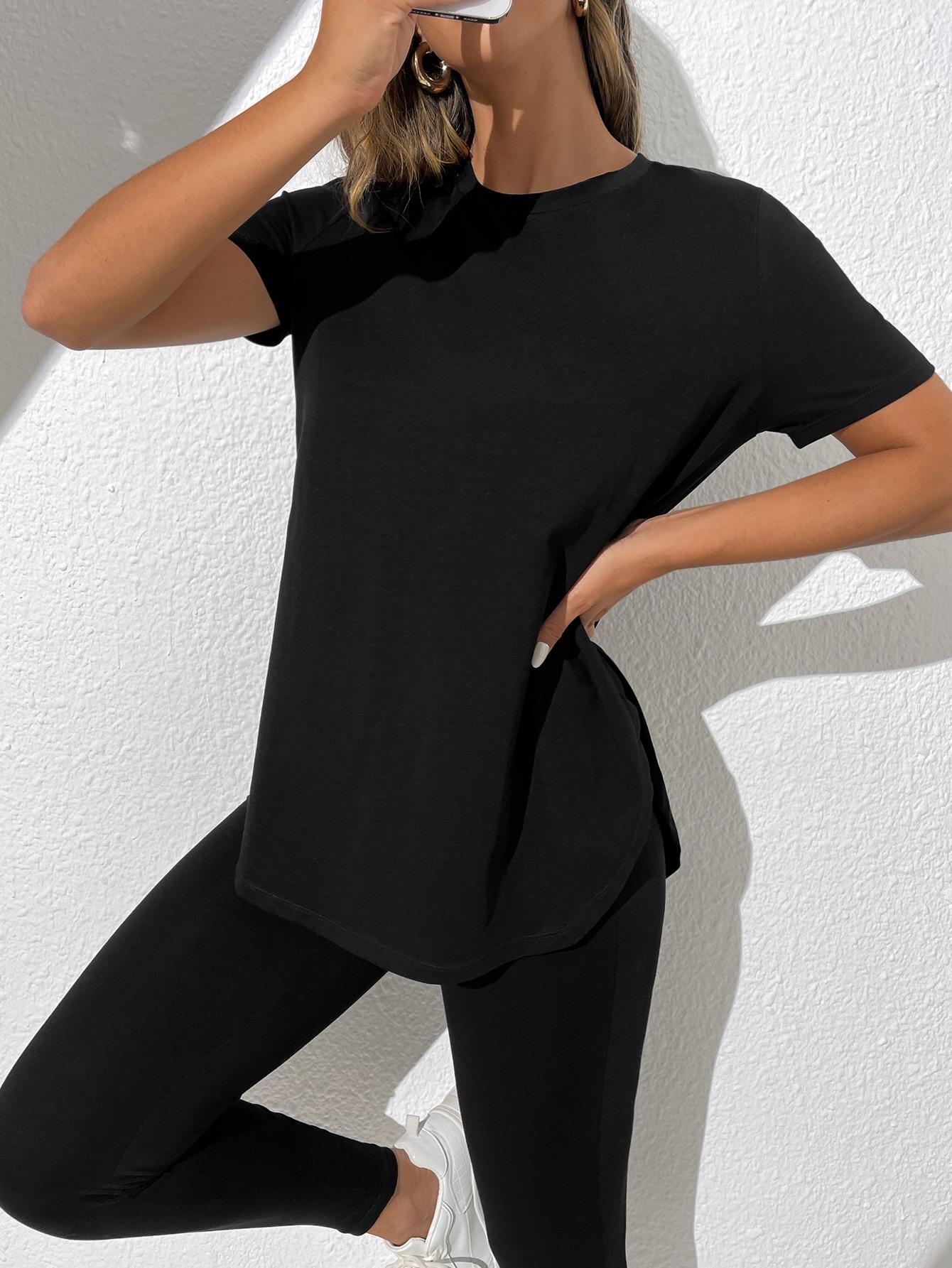 CZARNY T-SHIRT LEGGINSY KOMPLET