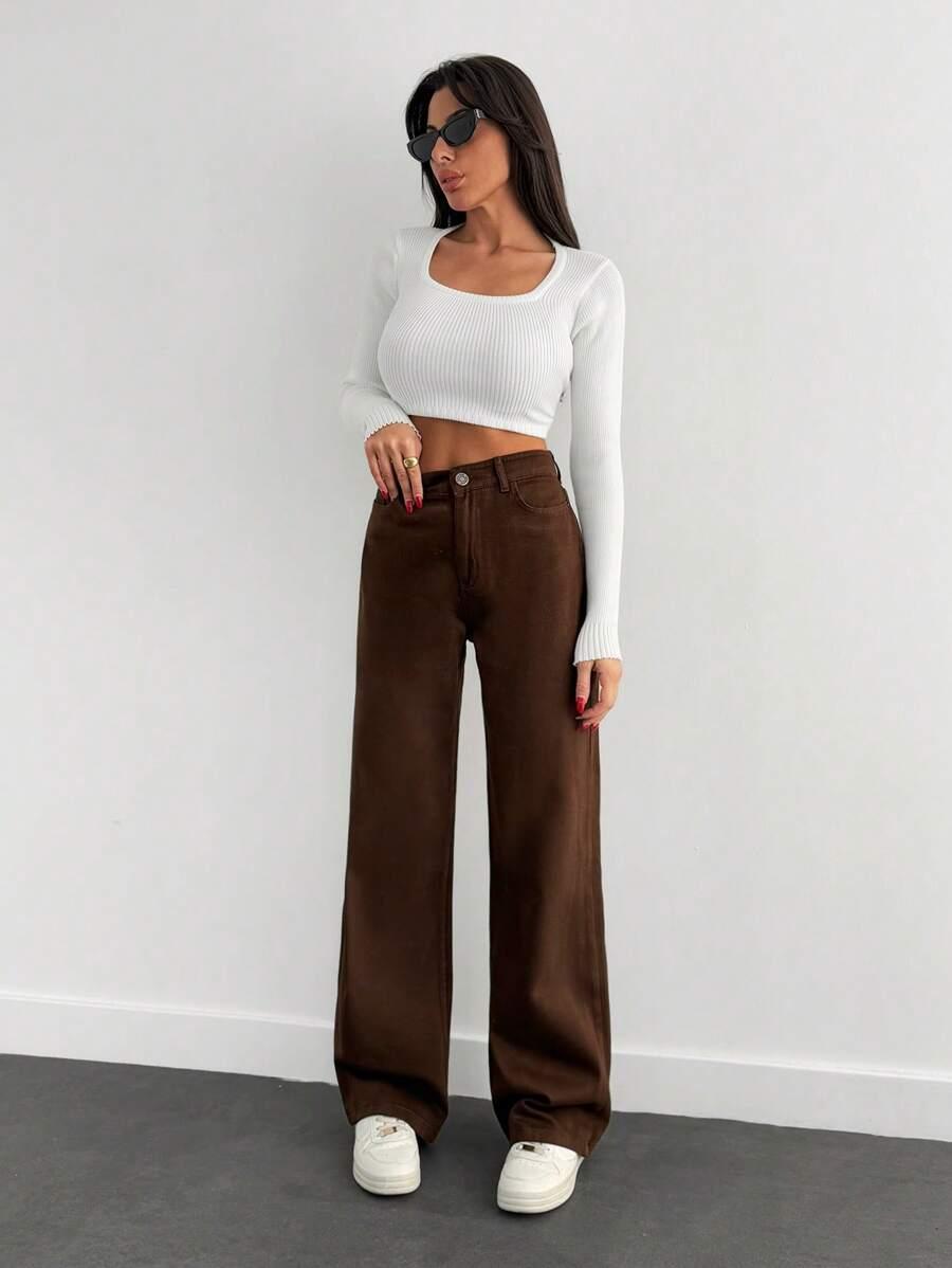 BRĄZOWE SPODNIE JEANS
