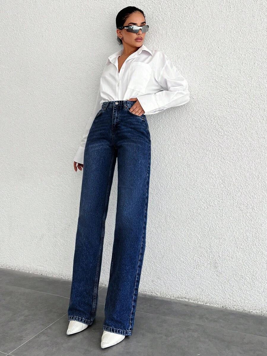 NIEBIESKIE SPODNIE JEANS WYSOKI STAN 