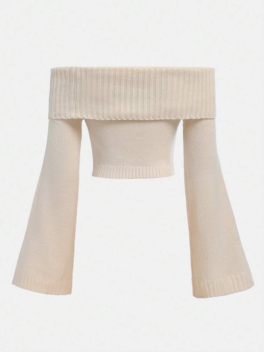 BEŻOWY SWETER ODKRYTE RAMIONA