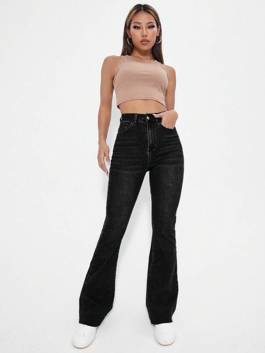 CZARNE SPODNIE JEANS DZWONY