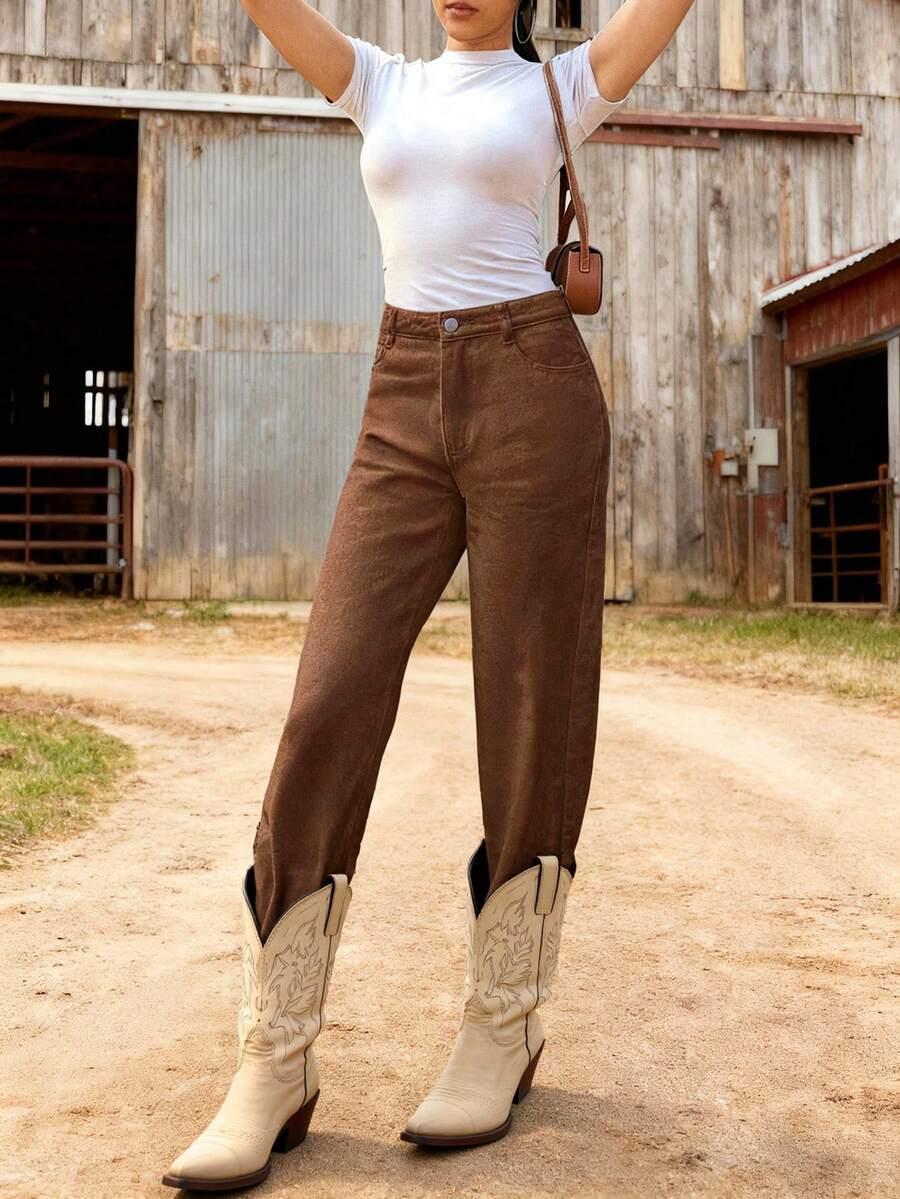 brązowe spodnie jeans 