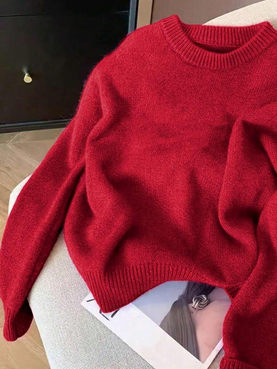 CZERWONY SWETER OKRĄGŁY DEKOLT