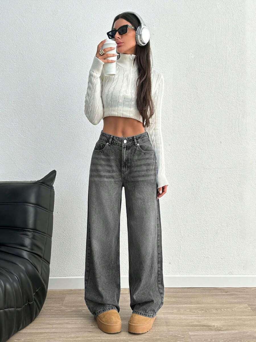 SZARE SPODNIE JEANSY