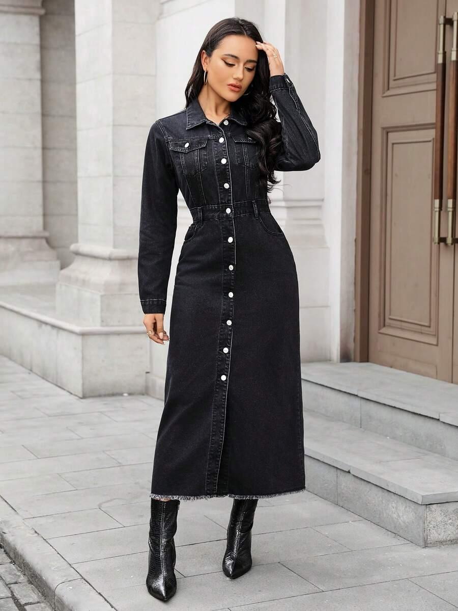 CZARNA SUKIENKA JEANS GUZIKI