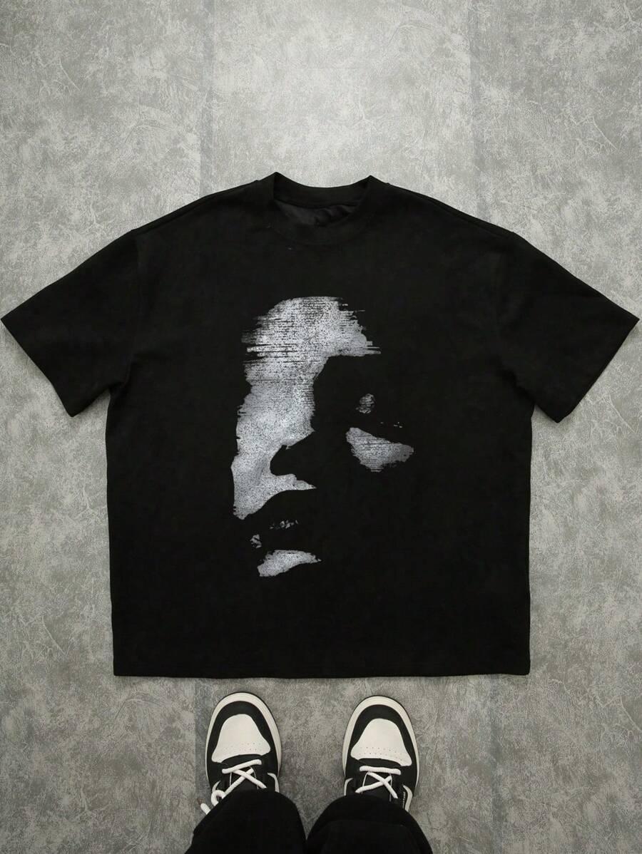 czarny t-shirt nadruk