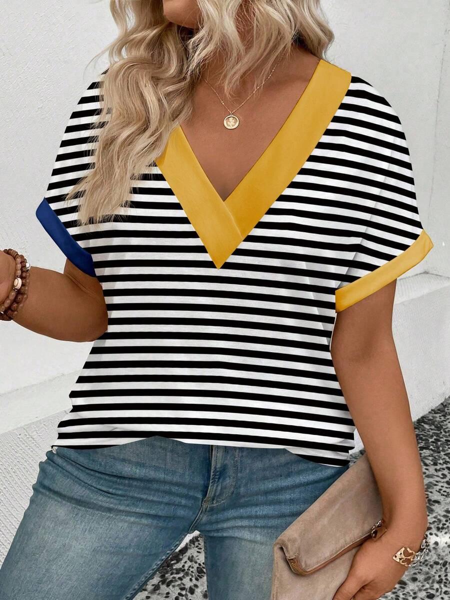 bluzka v-neck wzór paski