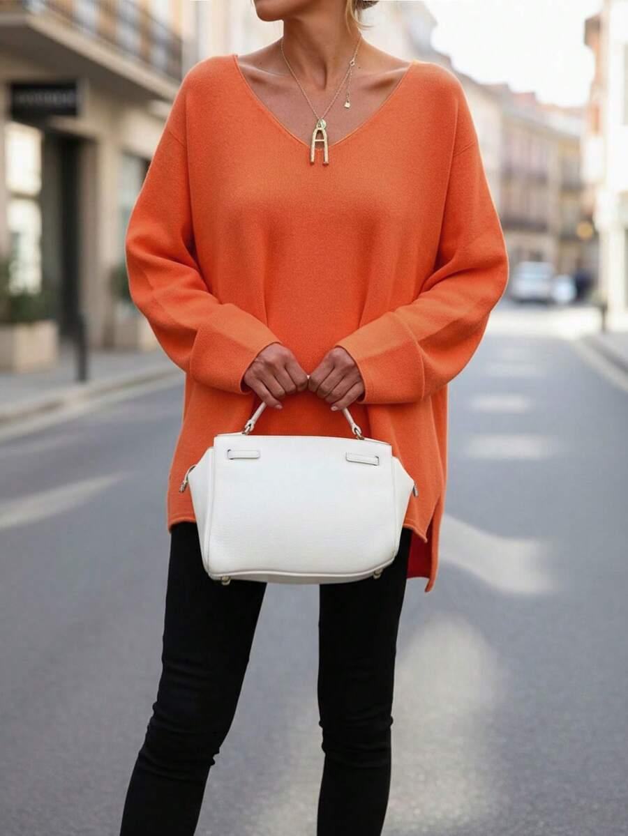 pomarańczowy sweter v-neck