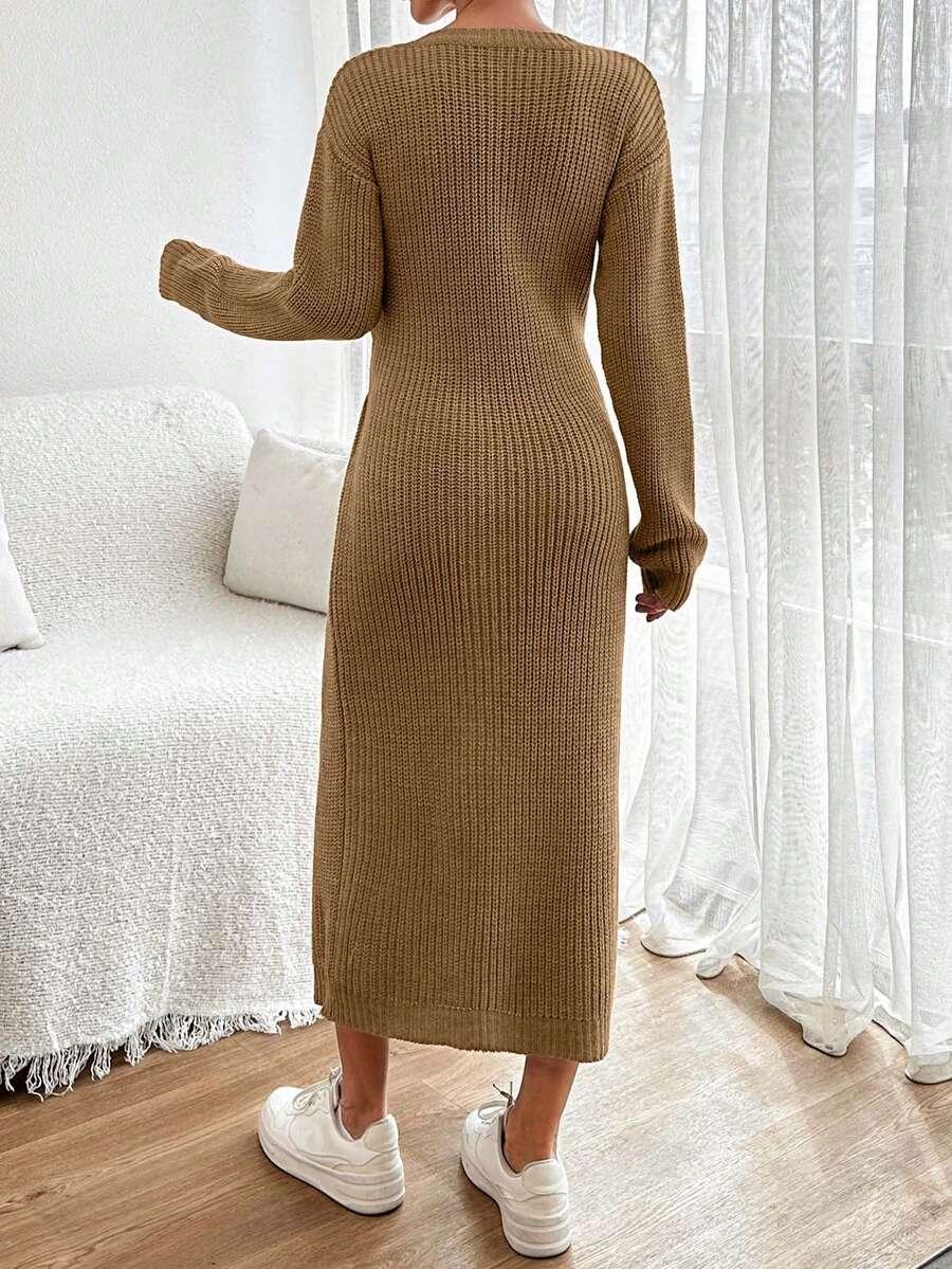 dzianinowa sukienka wiązanie v-neck