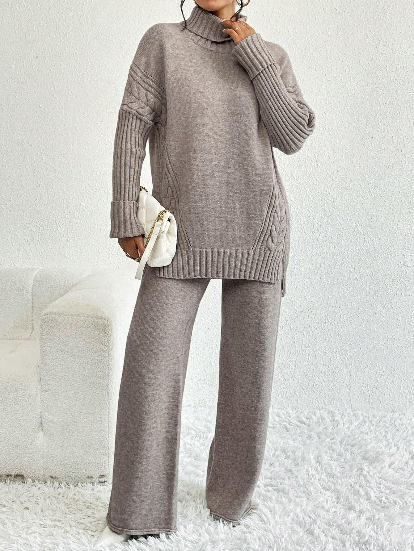 DZIANINOWY KOMPLET SWETER SPODNIE