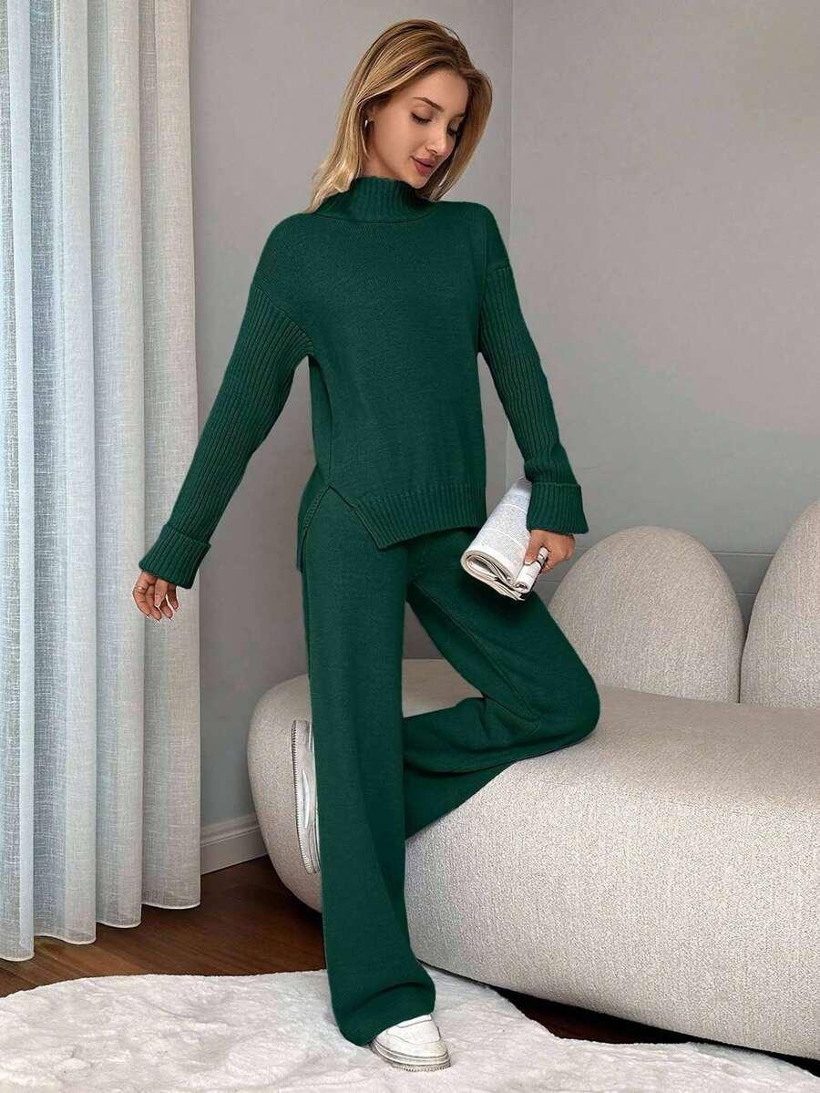ZIELONY KOMPLET SWETER SPODNIE