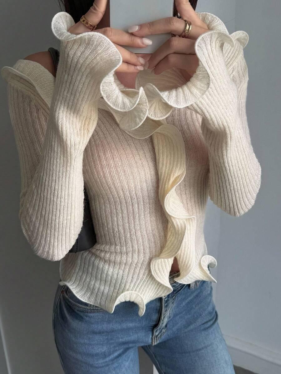 SWETER DAMSKI Z FALBANAMI 