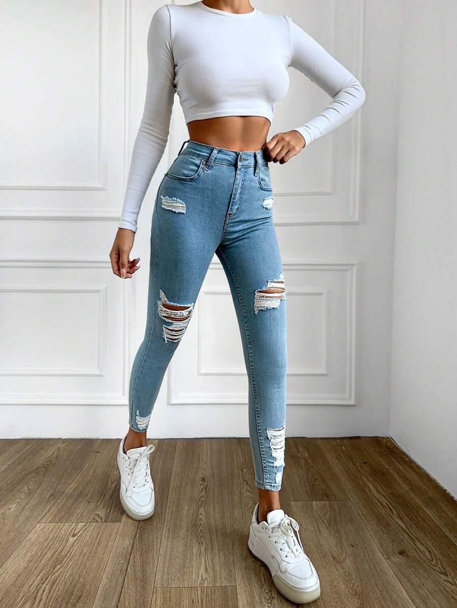 SPODNIE JEANS RURKI DZIURY
