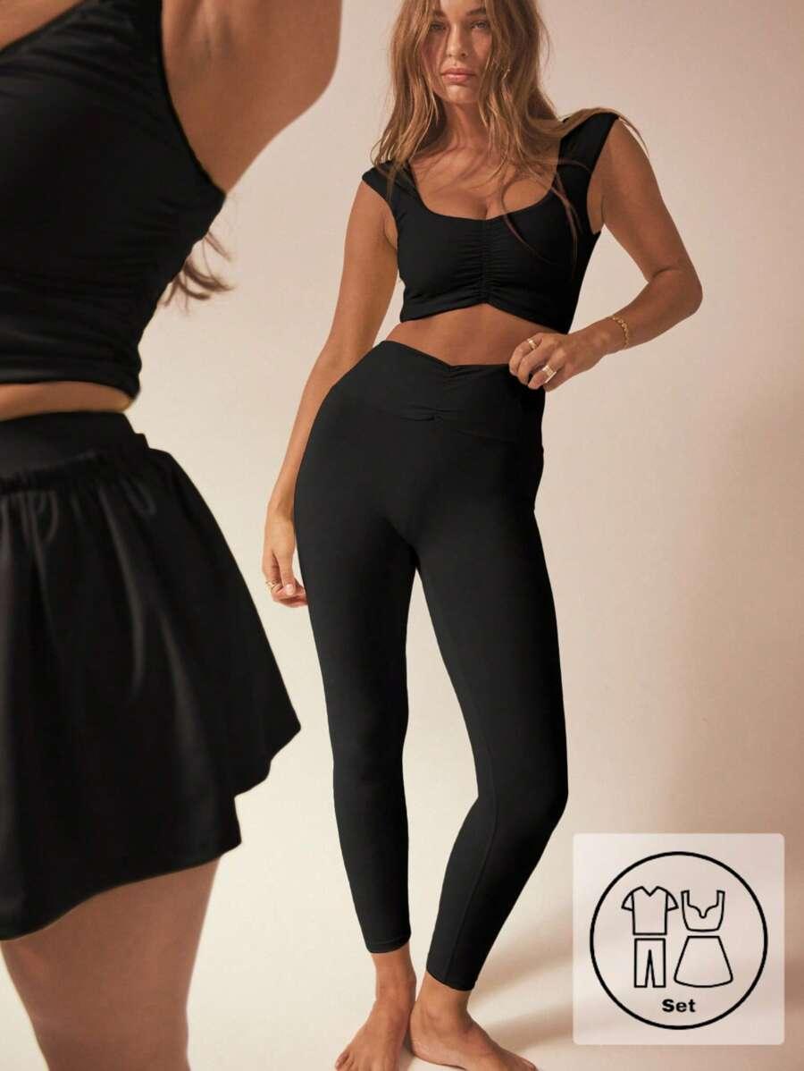 czarny komplet top legginsy