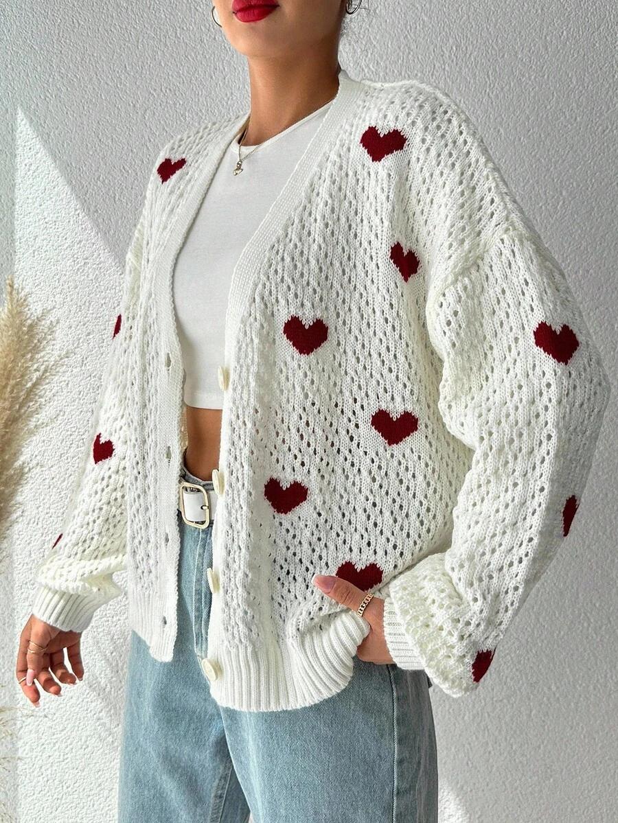 rozpinany sweter wzór serca