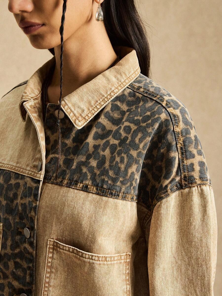 BEZOWA KURTKA JEANS ANIMAL PRINT
