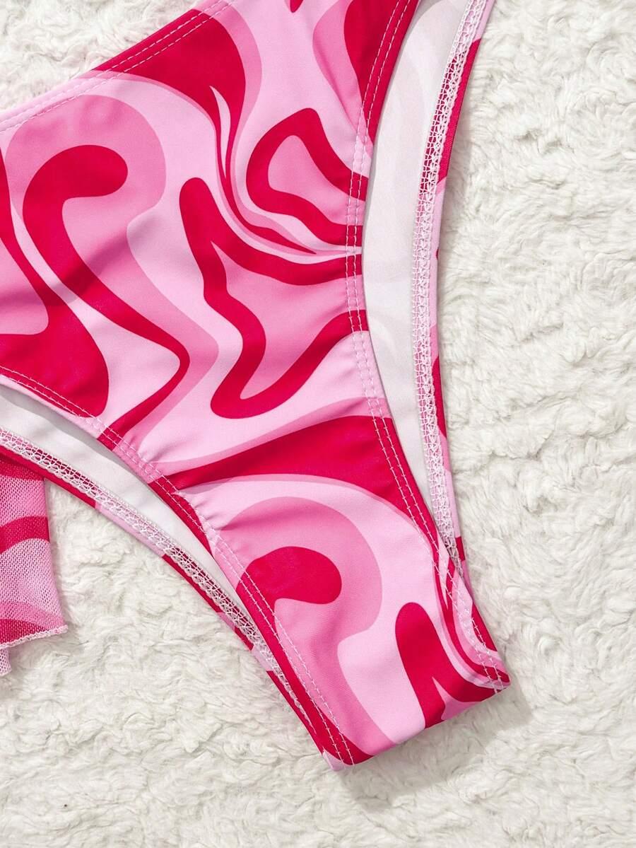 KOMPLET BIKINI WIĄZANY Z WZOREM SPODENKAMI