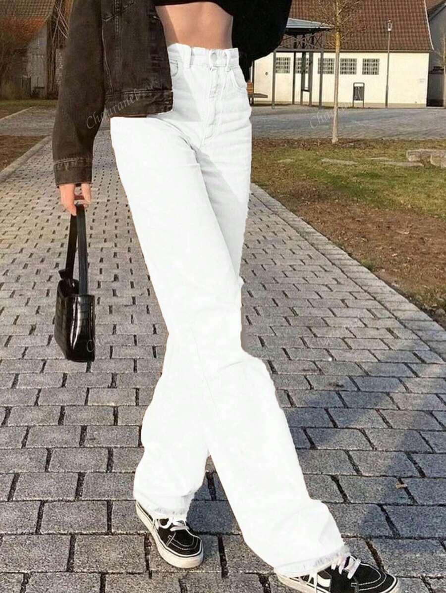 BIAŁE SPODNIE JEANS WYSOKI STAN