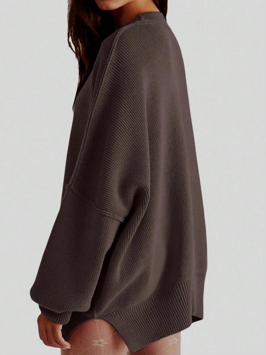 BRĄZOWY SWETER OKRĄGŁY DEKOLT 