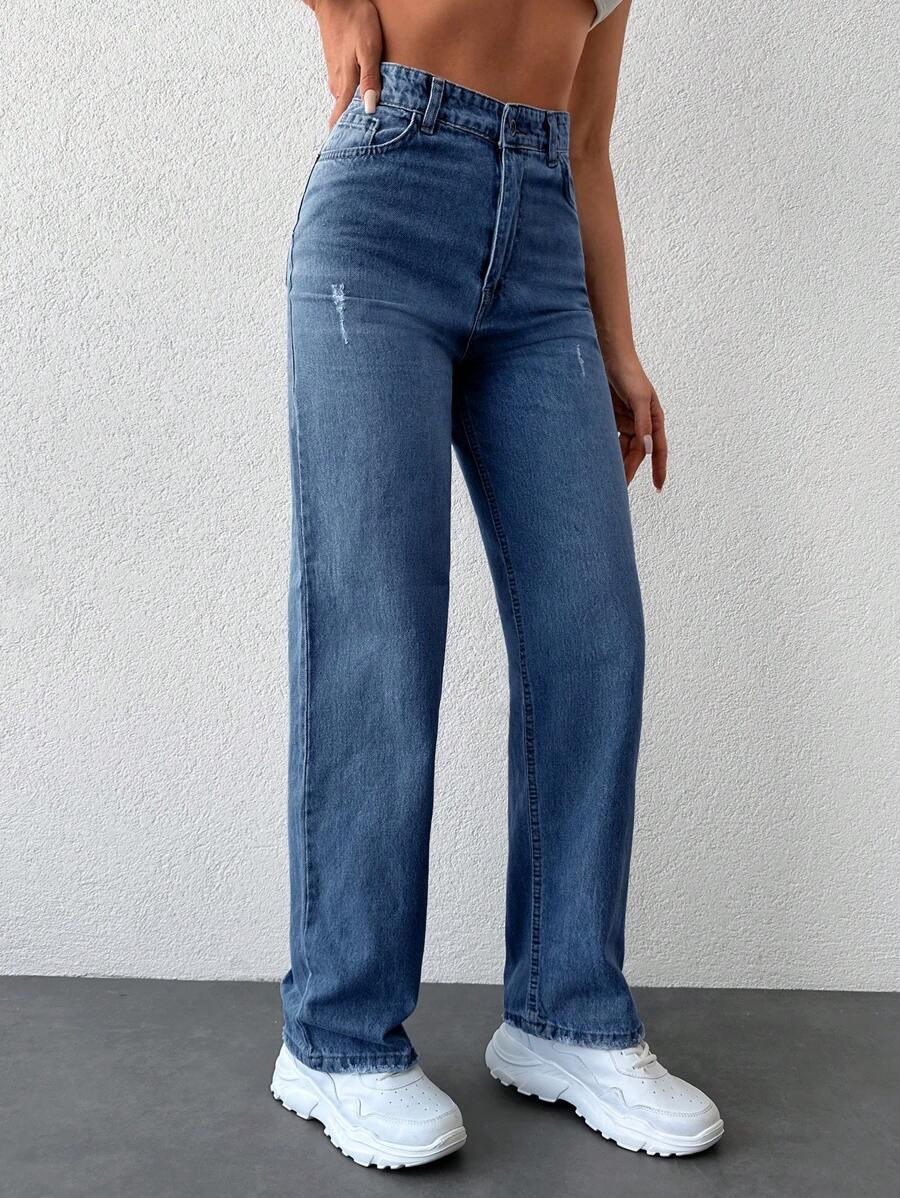 NIEBIESKIE SPODNIE JEANS SZEROKA NOGAWKA