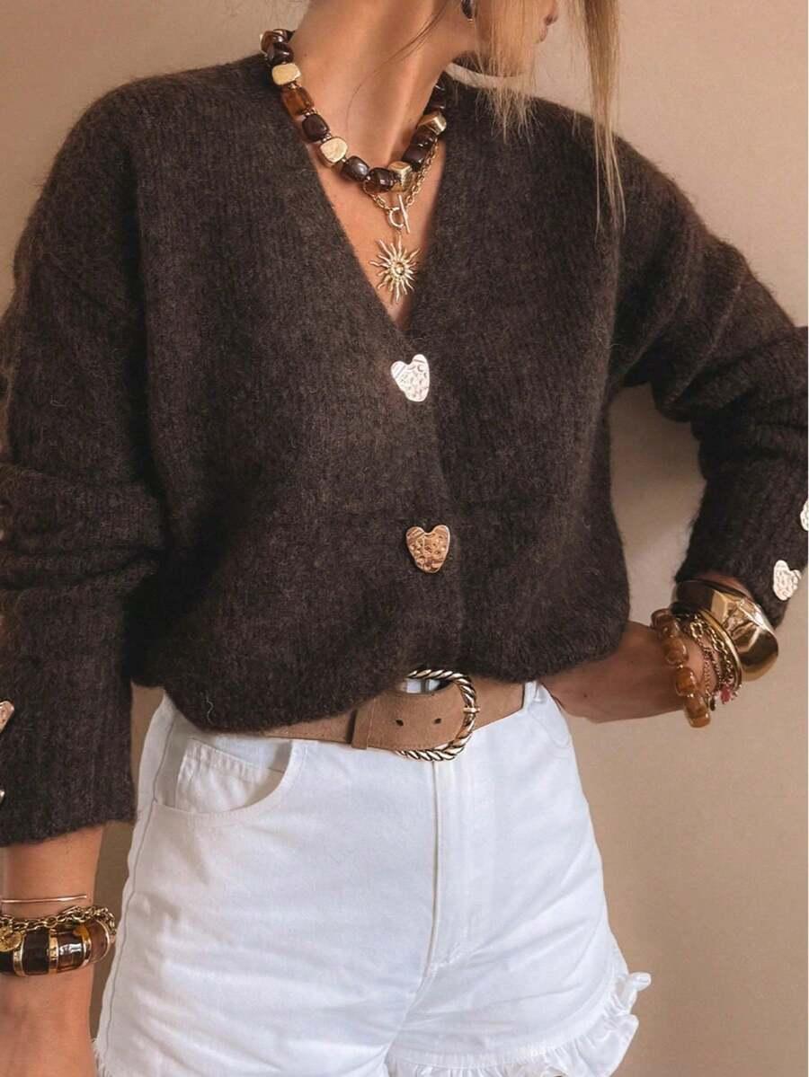BRĄZOWY SWETER GUZIKI