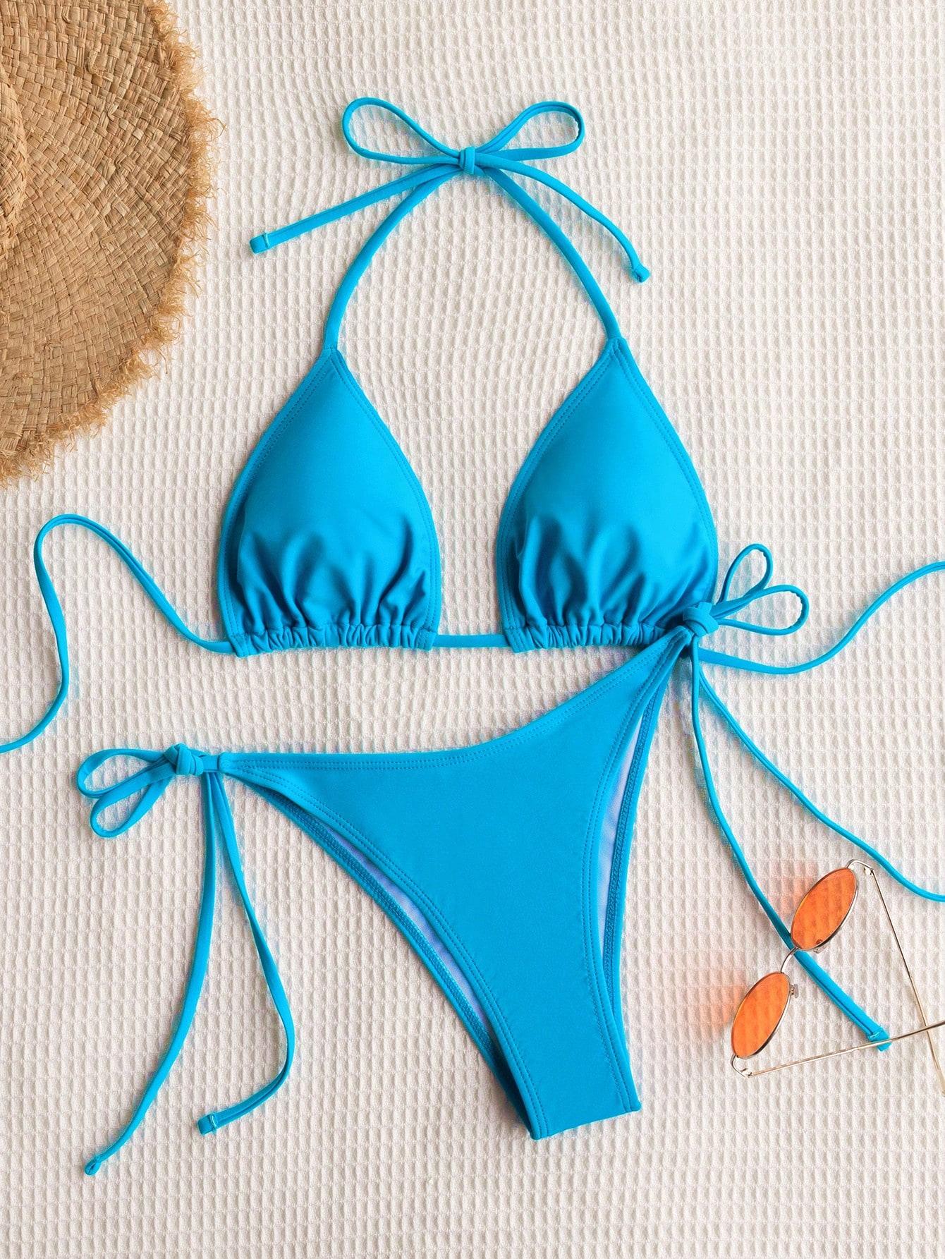 NIEBIESKI KOMPLET BIKINI WIĄZANIE