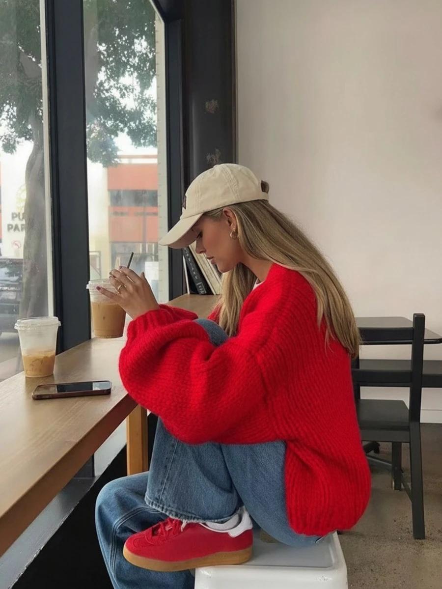 czerwony sweter kardigan