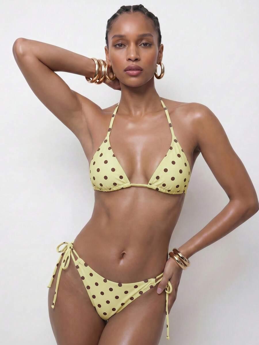 komplet bikini wzór groszki wiązanie