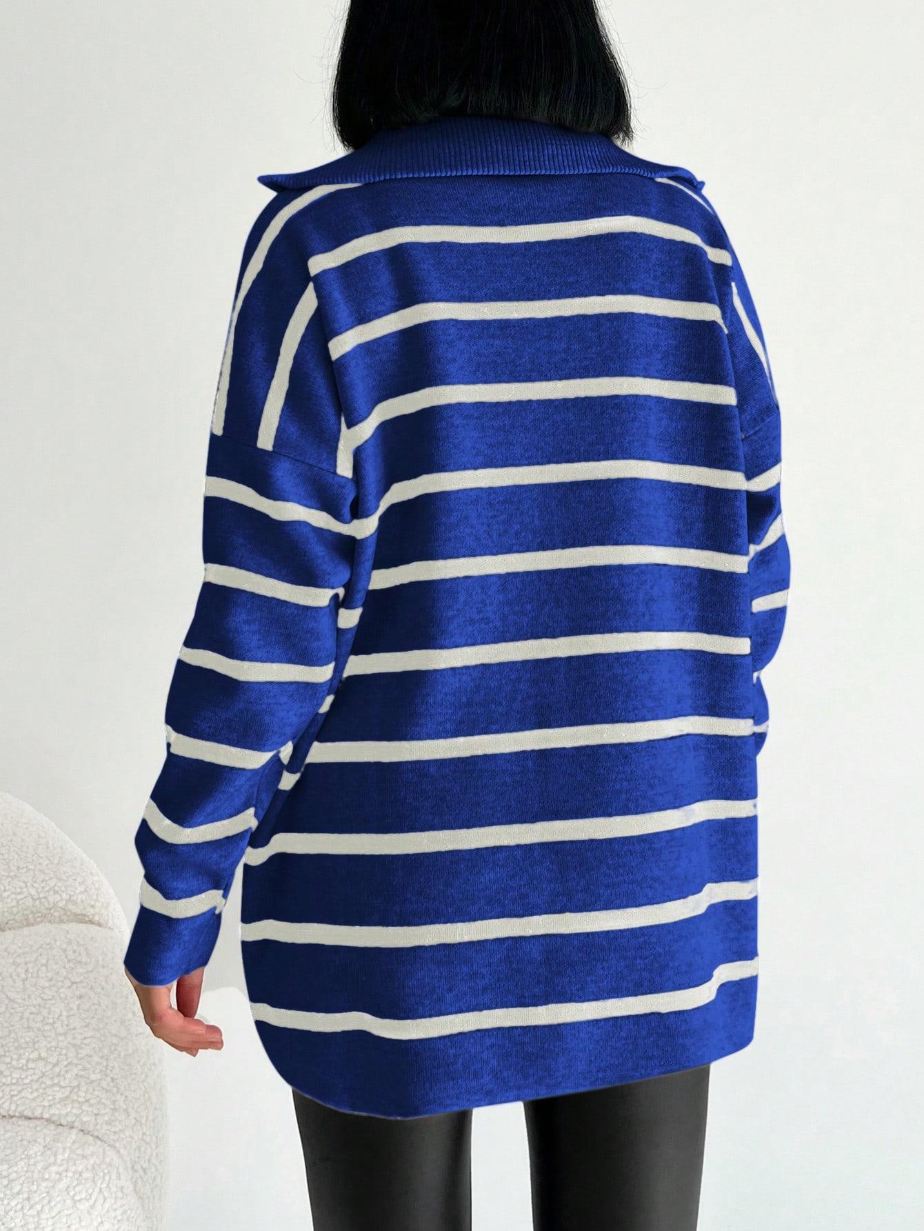 sweter oversize golf zip kontrast paski